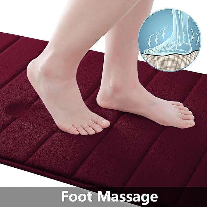 Buganda Memory Foam Bath Mat, 59" x 34", Ultra Soft and Non-Slip Bathroom Rugs, Water Absorbent and Machine Washable Bath Rug Runner for Bathroom, Shower, and Tub, Burgundy