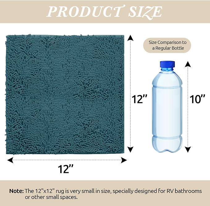 Non-Slip Bath Rug,Extra Soft Microfiber Bedroom Shag Carpet with Anti-Slip Backing,Water/Dust Absorbent Fast Dry Shower Mat,Sound Insulated Stairs Pad,Machine Washable (Turquoise,12 x 12 Inches)