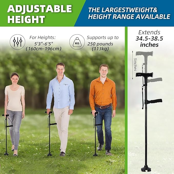 Cane Hero Walking Cane, Ready Walker Cane with Light and Alarm, Smart Walking Cane for Women, Adjustable Suitable for Arthritis Disabled and Elderly, with Cushioned T Handle and Swivel Four Pedestal