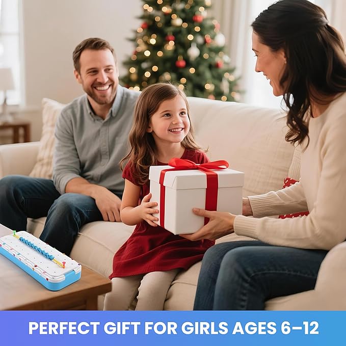 DDAI Friendship Bracelet Making Kits Crafts - Arts & Crafts for Kids Ages 8–12 - Birthday Gifts for 7 9 10 11 12 Years Old Girls Toys, String Bracelet Maker Loom Box for Kids, DIY Gem Stickers