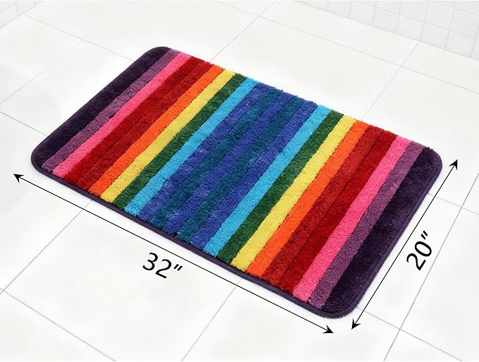 NIENLCIP Rainbow & Colorful Bathroom Rug, Soft Plush Non-Slip Bath Mat, Machine Washable Absorbent Shower Rug with Rubber Backing for Bathroom/Toilet, 20" x 32"