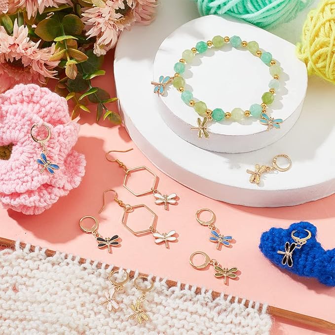 NBEADS 28 Pcs Dragonfly Stitch Markers, Alloy Enamel Crochet Stitch Marker Charms Locking Stitch Marker with 304 Stainless Steel Clasp for Crochet Weaving Sewing Accessories Jewelry Making