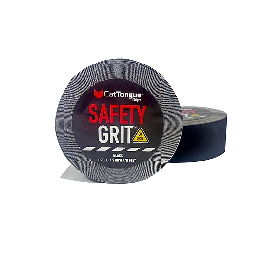 CatTongue Safety Grit Abrasive Grip Tape 2” - 60 Grit Anti-Slip Tape - Waterproof, Safety Traction for Stairs, Ramps & Walkways - Indoor/Outdoor Use - Independently Certified (Black, 30ft)