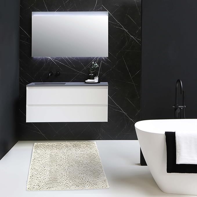 Non-Slip Bath Rug,Extra Soft Microfiber Bedroom Shag Carpet with Anti-Slip Backing,Water/Dust Absorbent Fast Dry Shower Mat,Sound Insulated Stairs Pad,Machine Washable (Ivory,24 x 24 Inches)