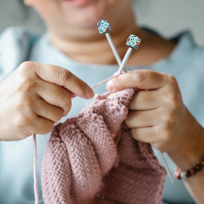 SPANSEE 8 PCS Hexagon Print Knitting Needle Stoppers, Knitting Needle End Caps, Stitch Stoppers, Fit Size 2.5-13 (3mm-9mm) Needles