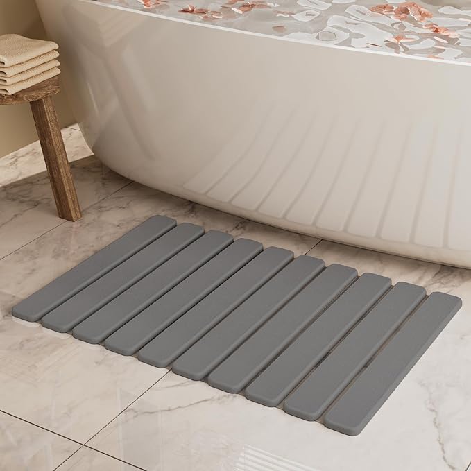 Foldable Stone Bath Mat, Quick Dry Stone Drying Mats for Bathroom, Super Absorbent Bath Mat, Non Slip, Large Diatomaceous Earth Dish Drying Mats for Kitchen Counter 23.5 x 15.4in, Dark Gray