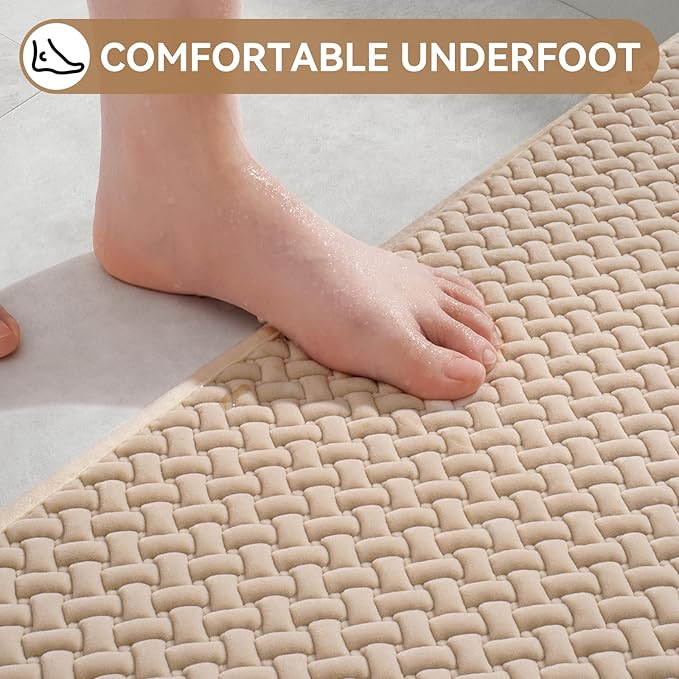 Bathroom Rugs Non Slip, Super Absorbent Quick Dry Bath Mats for Bathroom, Foam Weave Texture Thin Bath Rugs Washable with Rubber Backing Fit Under Door Outside Shower,24” x 35“