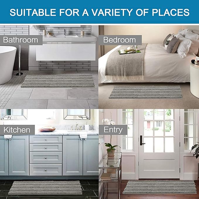 H.VERSAILTEX Bathroom Rugs Bath Mat Runner Rug Non Slip Kitchen Rug Extra Long Bath Rug Runners Oversized 59" x 20" Absorbent Washable Dry Fast Plush Area Rug for Bathroom/Bedroom - Dove