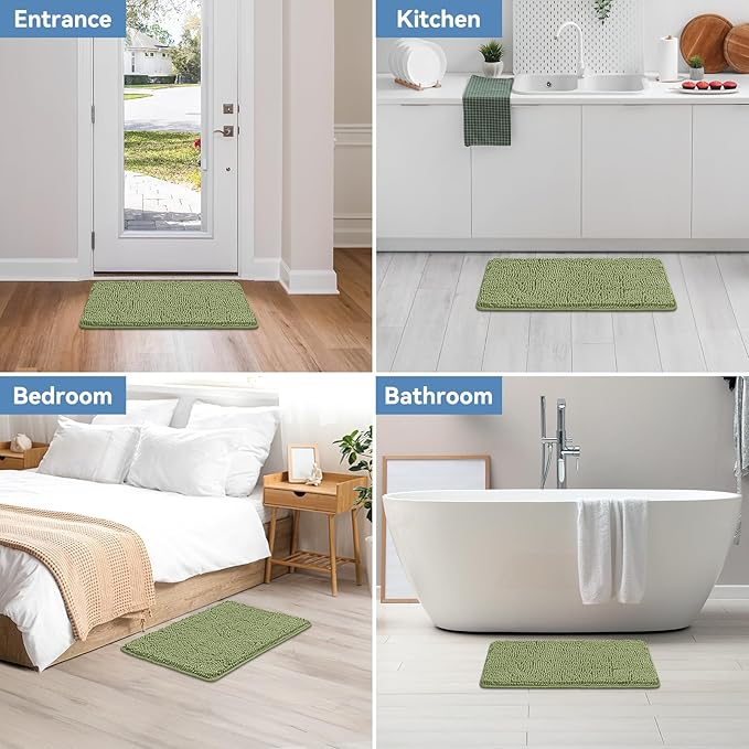 Bcoimo 30"×20" Absorbent Bath Mat, Non-Slip with Backing Chenille Bath Rug and Machine Washable Bathroom Mat Quick-Dry Design. Ideal for Bathroom and Tub Areas