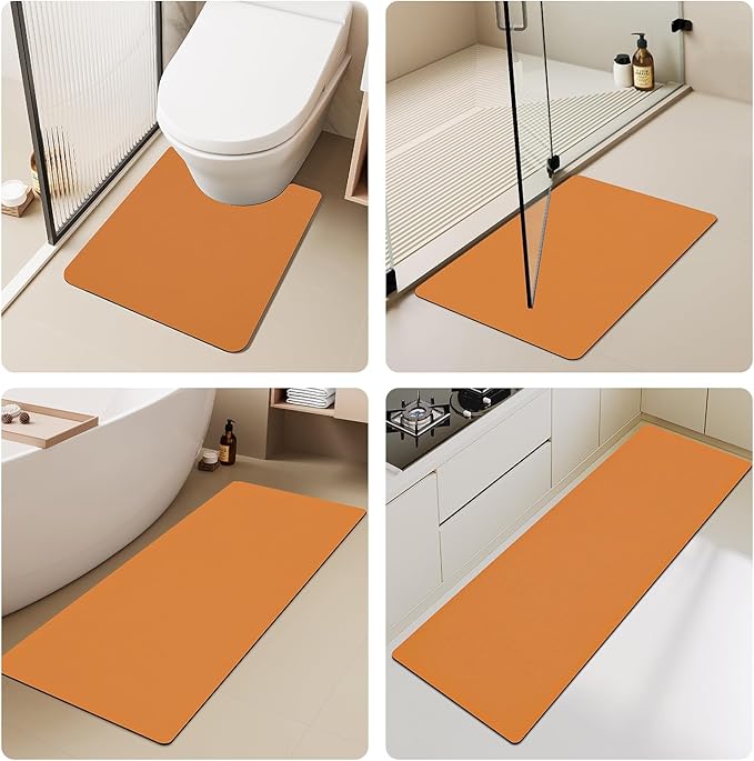 Bathroom Mat Quick Dry, Bathroom Rugs Non Slip Washable Thin Absorbent Bath Mat Fits Under Door Bathroom Floor Mat Perfect for Bath, Shower, or Sink 20"x30" Orange