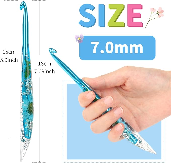 Coopay Crochet Hooks, 7mm Ergonomic Crochet Hook with Floral Plastic Grips, Stylish and Unique, Ideal for Crocheting Blankets, Dolls, Shawls, Hats, Scarves (7.0mm)