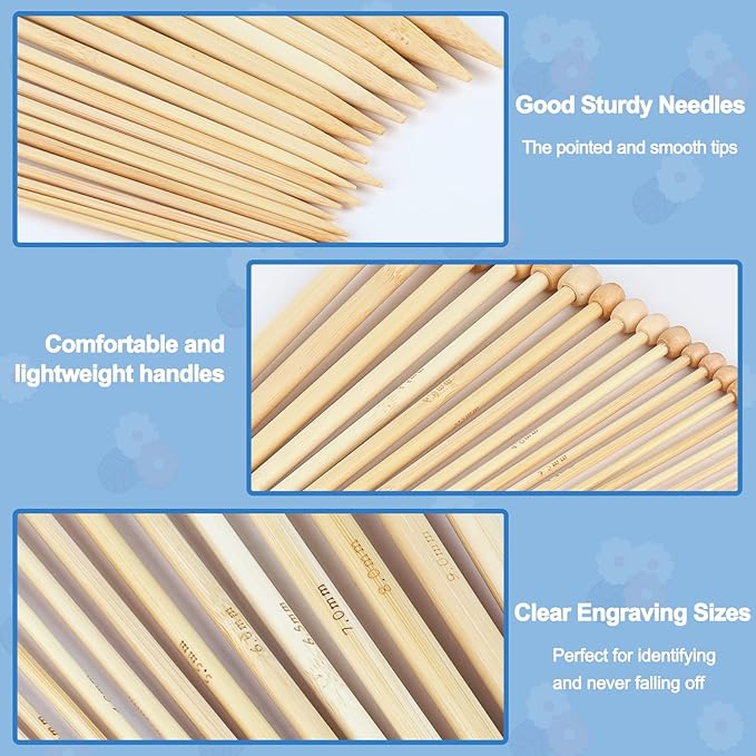 Coopay Knitting Kit for Beginners 71pcs | 2mm-10mm Single Pointed Knitting Needles Set | Bamboo Knitting Set with Yarn | Straight Knitting Needles with Storage Case, Knitting Accessories