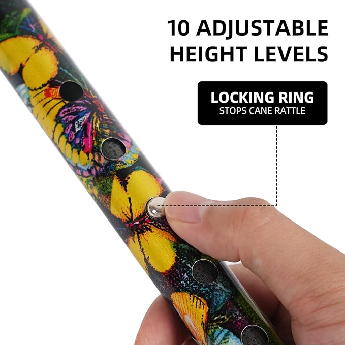 Walking Cane for Women & Men, Adjustable Quad Cane with 4-Prong Base for Stability and Balance, Folding Aluminum Walking Stick for Seniors