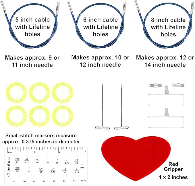 ChiaoGoo Twist Red Lace Shorties 2 & 3-Inch 7230 Combo Pack Interchangeable Knitting Needle Set, 22-Pairs Sizes US 0, 1, 1.5, 2, 2.5, 3, 4, 5, 6, 7, 8, 6 Cords with Project Bag