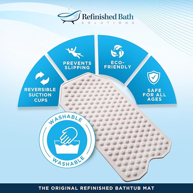 The Original Refinished Bathtub Mat - No Suction Cup Bath Mat, Designed for Textured and Refinished Bathtubs Made of Rubber Not Cheap Plastic, Great for Children and Elderly (White)