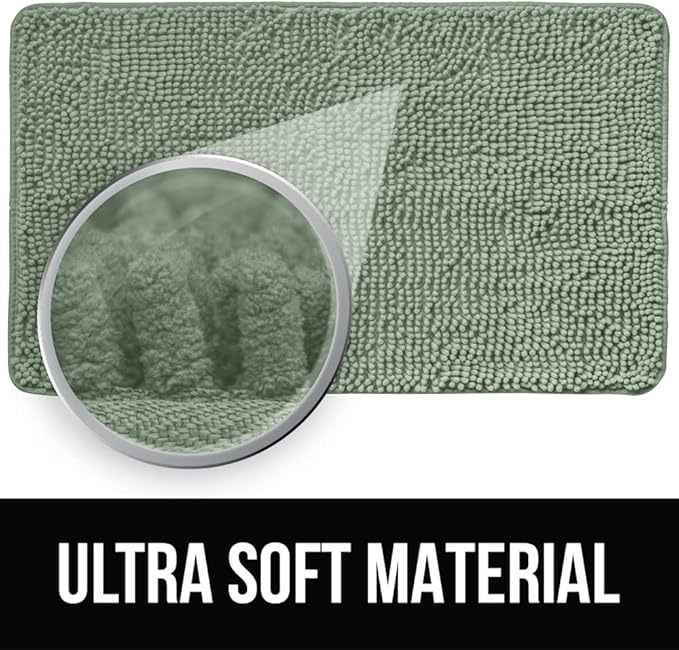 KANGAROO Bathroom Rugs, Chenille Soft Absorbent Bath Rug, Shaggy Shower Mat, Quick Dry Machine Wash Bathmat, Plush Carpet Mats for Tub, Bathtub and Room Home Decor Accessories, 24x17, Sage