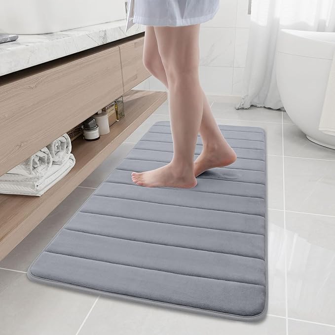 Buganda Memory Foam Bath Mat, 47" x 20", Ultra Soft and Non-Slip Bathroom Rugs, Water Absorbent and Machine Washable Bath Rug Runner for Bathroom, Shower, and Tub, Medium Grey
