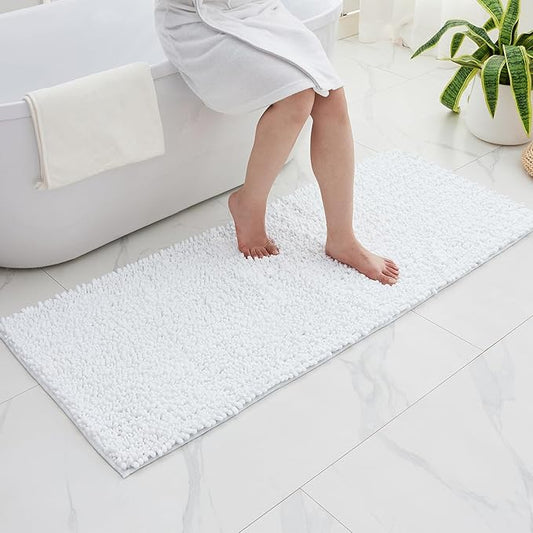 Bathroom Runner Rug 24x70 Non Slip Washable Long Bath Mat for Tub Thick Soft Absorbent Bathroom Floor Mat Large Chenille Bath Rug for Shower, White
