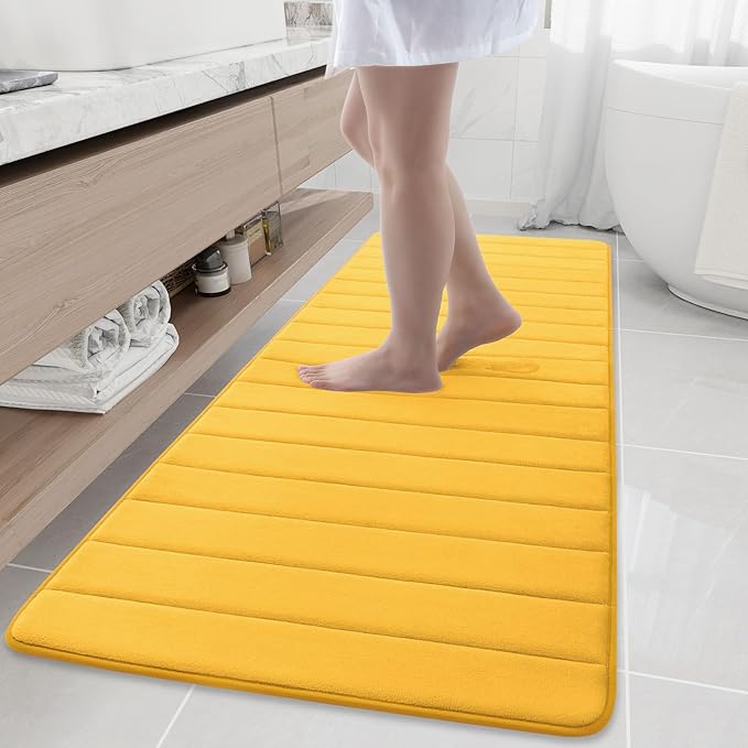 Buganda Memory Foam Bath Mat, 70" x 24", Ultra Soft and Non-Slip Bathroom Rugs, Water Absorbent and Machine Washable Bath Rug Runner for Bathroom, Shower, and Tub, Yellow