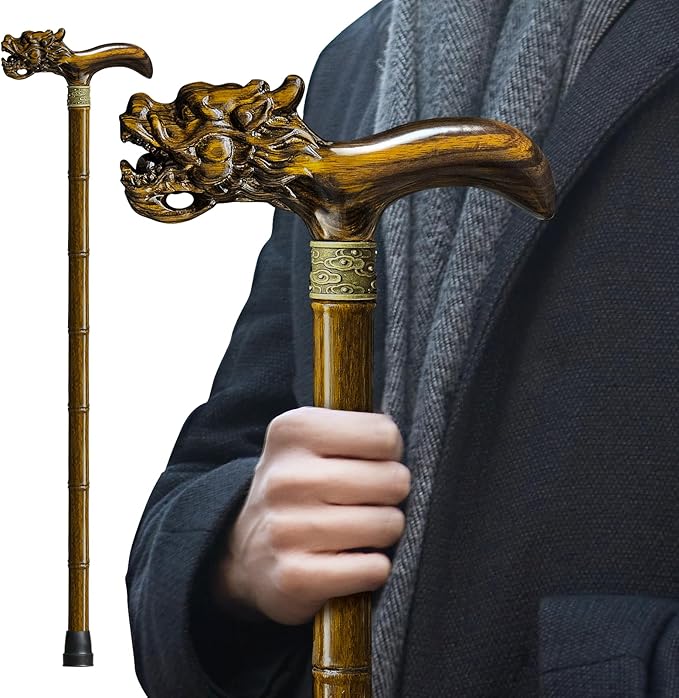Wooden Cane, Hand Carved High-end Walking Cane for Men and Women, Lightweight Design Support Up to 500lbs Dragon Canes for Seniors, Suitable for Discerning Personal and Gift Use