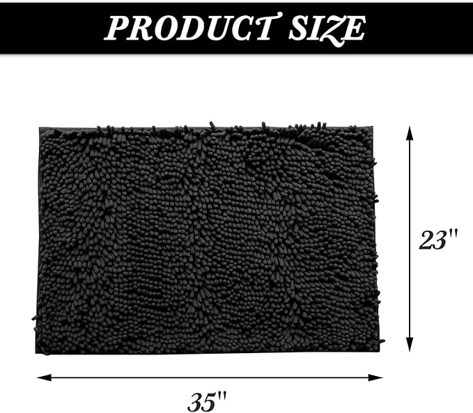 Non-Slip Bath Rug,Extra Soft Microfiber Bedroom Shag Carpet with Anti-Slip Backing,Water/Dust Absorbent Fast Dry Shower Mat,Sound Insulated Stairs Pad,Machine Washable (Black,23 x 35 Inches)