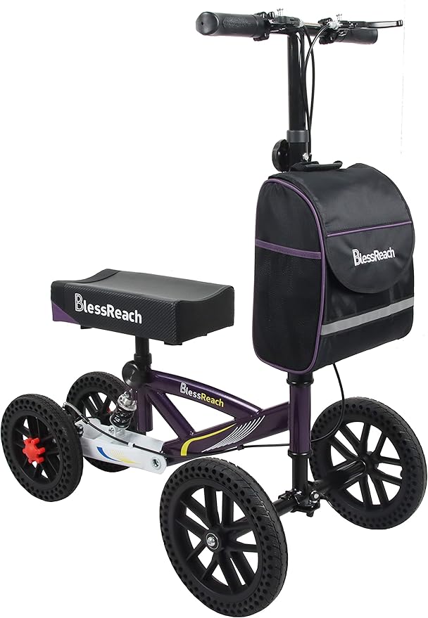 All Terrain Foldable Knee Scooter Walker, Disc Brake Knee Walker for Foot Injuries, Compact Crutches Alternative (Purple)
