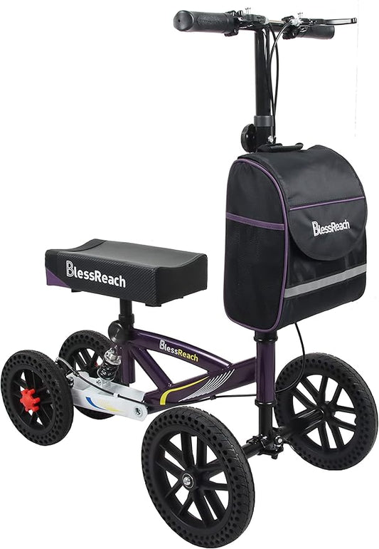 All Terrain Foldable Knee Scooter Walker, Disc Brake Knee Walker for Foot Injuries, Compact Crutches Alternative (Purple)