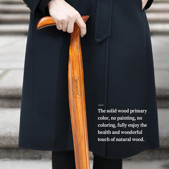 Wooden Walking Cane for Men and Women -Natural Solid Wood, 3 Rubber Tips, Heavy Duty, with Travel Bag- Wooden Walking Stick, Ergonomic Canes for Seniors Unisex Walking Canes