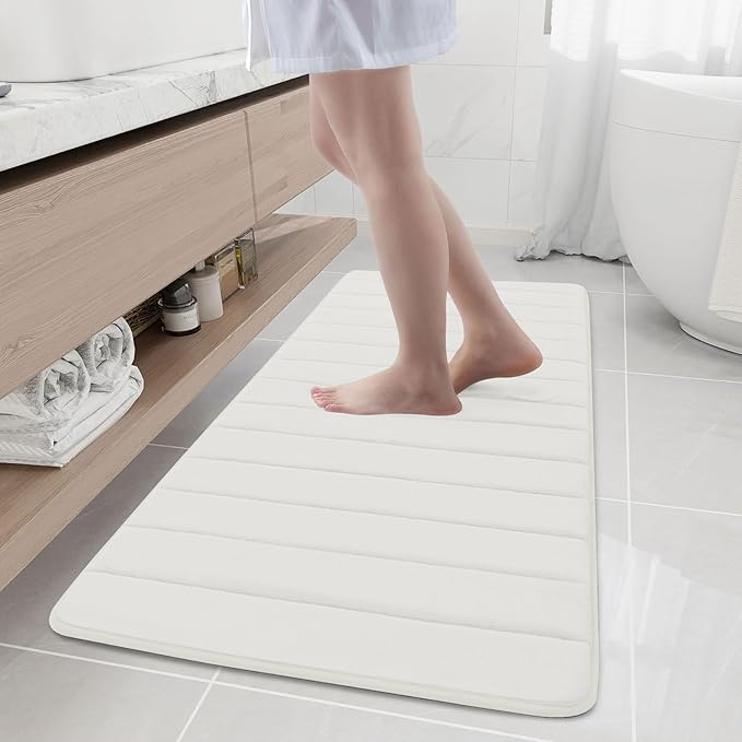 Buganda Memory Foam Bath Mat, 55" x 24", Ultra Soft and Non-Slip Bathroom Rugs, Water Absorbent and Machine Washable Bath Rug Runner for Bathroom, Shower, and Tub, Ivory