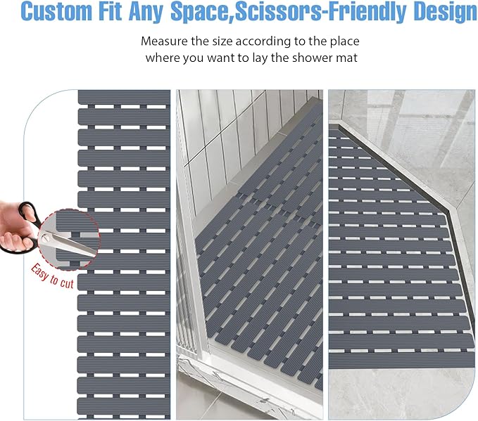 Shower Mat Non-Slip Bath Mat for Tub and Shower Stall,200+ Suction Cups with Drain Holes, Quick Dry Machine Washable, Extra Grip for Elderly and Baby, Bathroom Essentials 24x24 Inch (Light Grey)