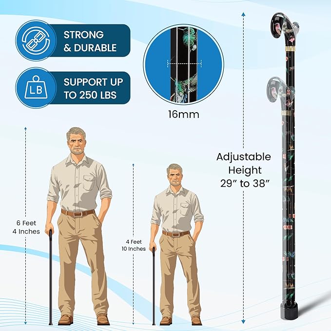 Royal RC Canes Walking Sticks for Men and Women - Stylish Designer Fashionable Adjustable Derby Canes - Lightweight Aluminum Cool Walking Sticks with HD Patterns