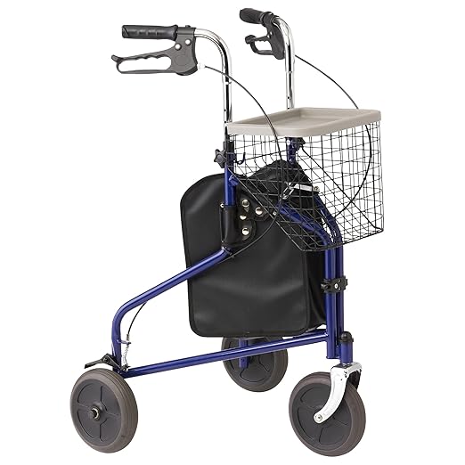 Medline 3-Wheel Ultralight Steel Rollator, Supports up to 275 lbs, 8" wheels, Blue