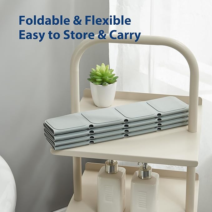 Silicone Bath Mat with Suction Cups – Non-Slip Foldable Bathtub & Shower Mat, Durable & Quick-Dry Safety Tub Mat with Large Drain Holes for Families 28"x 14" Grey