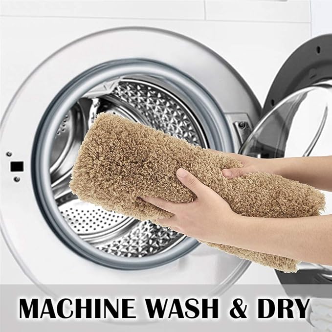 Suchtale Bathroom Contour Rug Non Slip Bath Mat Water Absorbent Soft Microfiber Shaggy Bathroom Mat Machine Washable Bath Rug for Bathroom Thick Plush U Shape Toilet Rug (20 x 24, Sand)