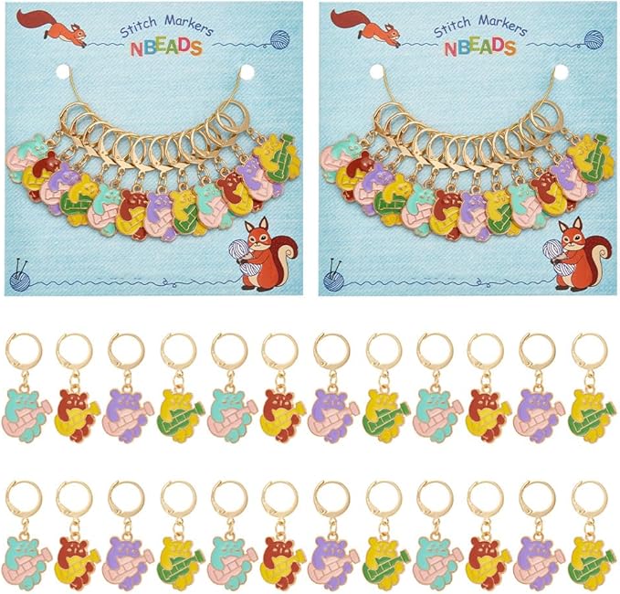 NBEADS 24 Pcs Bear with Guitar Stitch Markers, Enamel Alloy Crochet Stitch Marker Charms 304 Stainless Steel Clasp Locking Stitch Marker for Knitting Weaving Sewing Jewelry Making