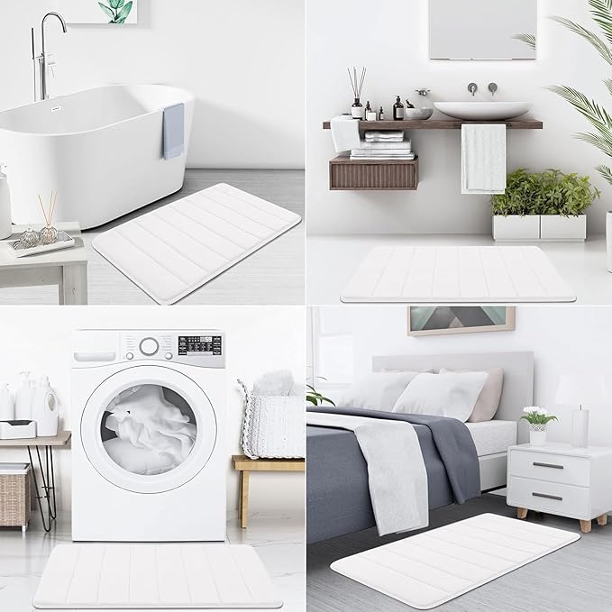 Buganda Memory Foam Bath Mat, 34" x 20", Ultra Soft and Non-Slip Bathroom Rugs, Water Absorbent and Machine Washable Bath Rug for Bathroom, Shower, and Tub, White