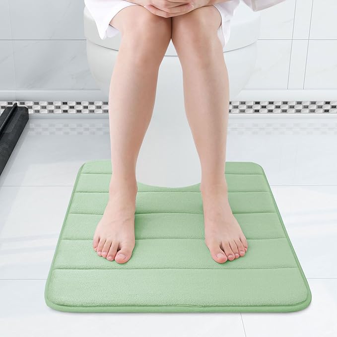 Buganda Memory Foam U-Shaped Contour Toilet Rugs, Non Slip Absorbent, Thick Soft Washable Bathroom Mat, Floor Carpet Bath Rugs Mat for Toilet Base (24" x 20", Sage Green)