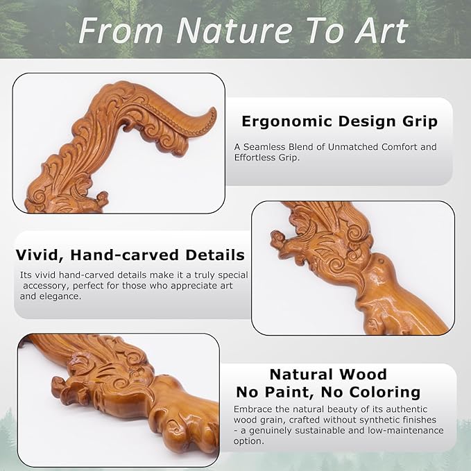 Wooden Walking Canes for Men and Women, Natural Rosewood Walking Sticks for Senior Support, Up to 500 Lbs Walking Stick, Heavy-Duty Walking Cane for Men, Suitable for Gift Giving