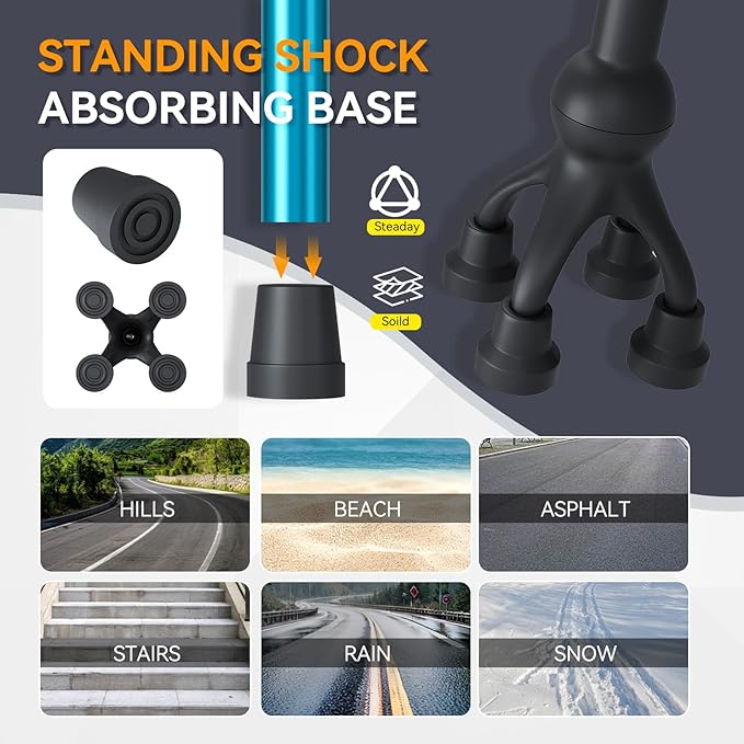 Walking Cane with LED Light for Seniors Men Women, Adjustable Folding Canes for Elderly, Ergonomic Handle & All Terrain Shock Absorbing Base, Walking Sticks for Indoor Outdoor Travel Hiking Support