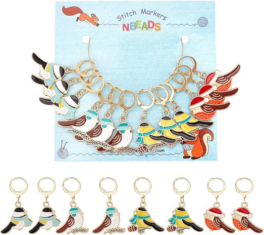 NBEADS 12 Pcs Enamel Bird Stitch Markers, Enamel Alloy Crochet Stitch Marker Charms Removable Lobster Clasp Locking Stitch Marker for Knitting Weaving Sewing Accessories Quilting Handmade Jewelry