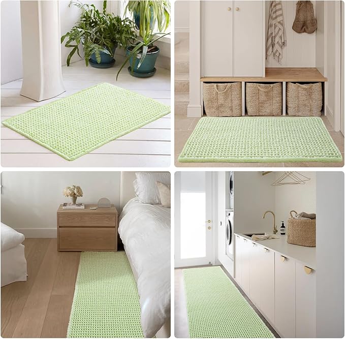 Waffle Bath Mat, Boho Bathroom Rugs Non Slip Washable Super Absorbent Quick Dry Cute Bath Mat Farmhouse Bathroom Decor, 36"x24" Pale Green