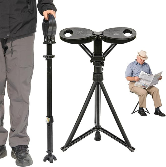 ALEVMOOM Walking Cane with Seat Folding Lightweight, 2-in-1 Cane Stool for Adults, Aluminum Walking Stick with Seat, Portable Stool for Senior, with Carry Bag