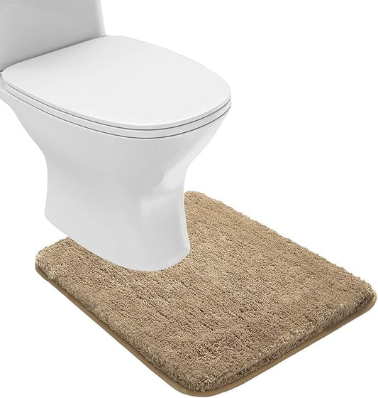 Suchtale Bathroom Contour Rug Non Slip Bath Mat Water Absorbent Soft Microfiber Shaggy Bathroom Mat Machine Washable Bath Rug for Bathroom Thick Plush U Shape Toilet Rug (20 x 24, Sand)
