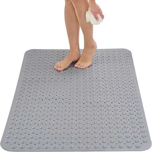 ENKOSI Extra Large Shower Mat Non Slip - 47 x 32 inch - XL Bathroom Shower Mat - Large Shower Matts for Shower Stall Floors - Secure Suction Cups and Drain Holes (47x32 Grey)