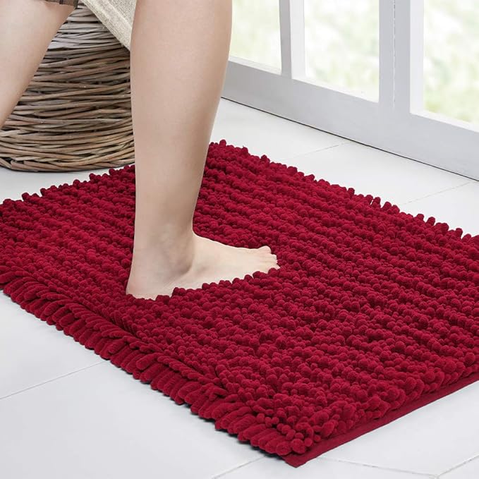Walensee Large Bathroom Rug Non Slip Bath Mat (72x24 Inch Red) Water Absorbent Super Soft Shaggy Chenille Machine Washable Dry Extra Thick Perfect Absorbant Best Plush Carpet for Shower Floor
