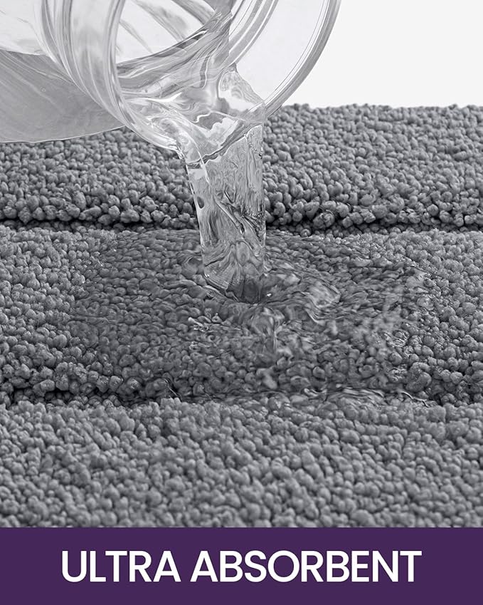 DEXI Bathroom Rug 32x20, Non Slip Washable Bath Mat for Shower Floor, Absorbent Soft Bathmat with Rubber Backing, Quick Dry Microfiber Carpet, Grey