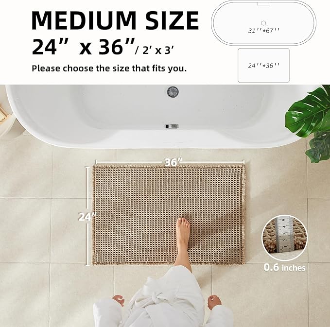 Waffle Bath Mat, Boho Bathroom Rugs Non Slip Washable Super Absorbent Quick Dry Bath Mat Farmhouse Bathroom Decor, 36"x24" Beige