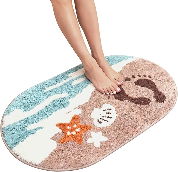 Beach Theme Non-Slip Washable Bath Rug | Soft Adorable Ocean Decor for Bathroom, Living Room, Bedroom & Gifts 20"*32"