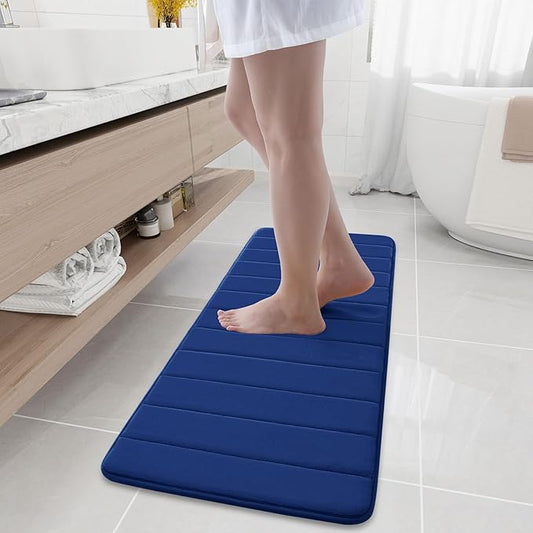 Buganda Memory Foam Bath Mat, 47" x 17", Ultra Soft and Non-Slip Bathroom Rugs, Water Absorbent and Machine Washable Bath Rug Runner for Bathroom, Shower, and Tub, Navy Blue