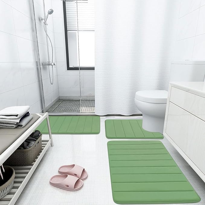 Buganda Memory Foam Bath Mat, 70" x 24", Ultra Soft and Non-Slip Bathroom Rugs, Water Absorbent and Machine Washable Bath Rug Runner for Bathroom, Shower, and Tub, Olive Green